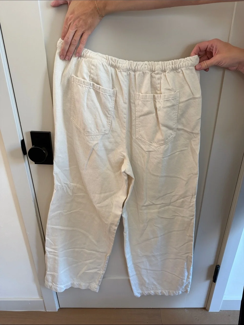 Zara Wide Leg Drawstring heavy cotton Pants in Off-White
